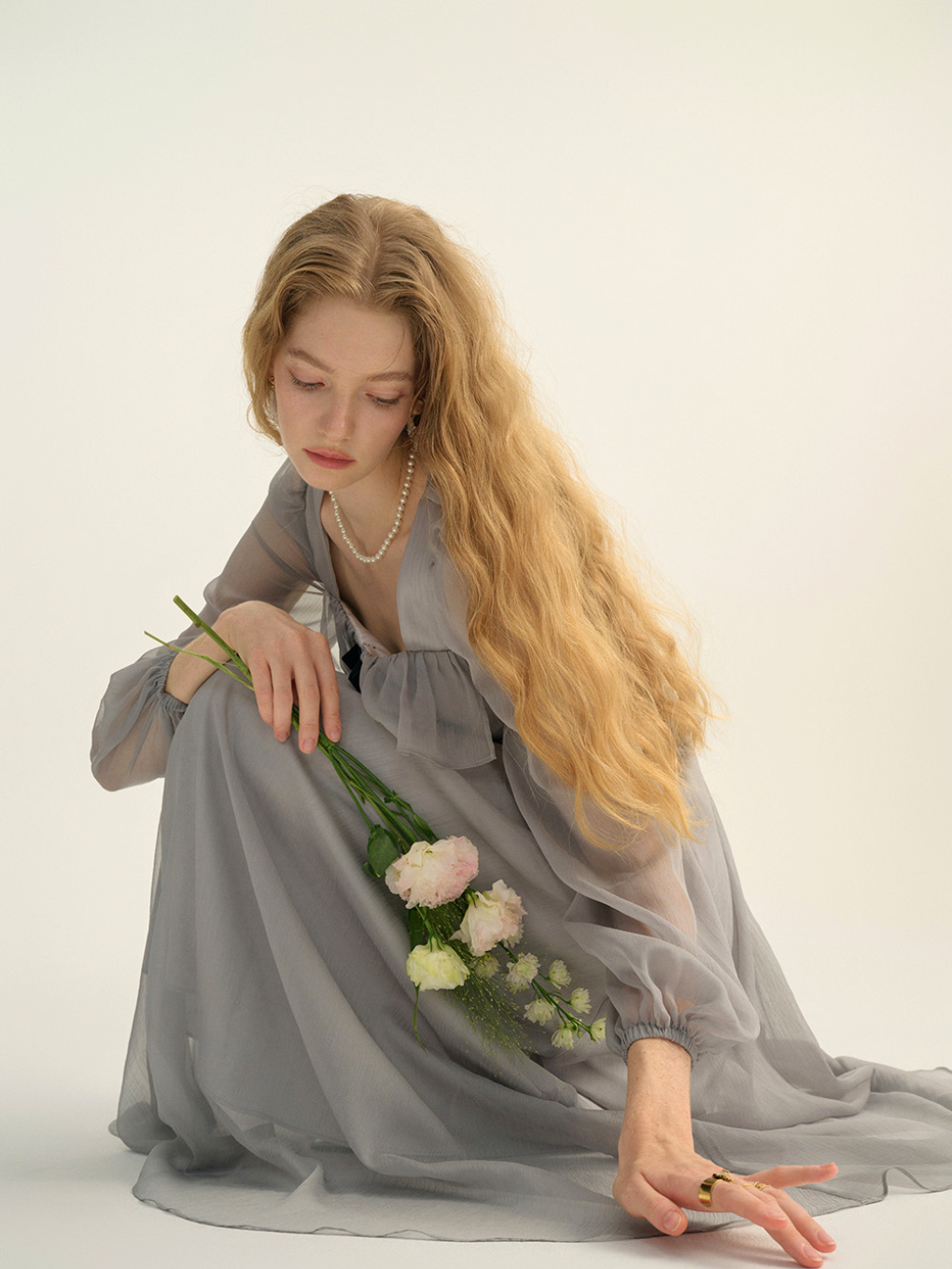 Sheer Ribbon Frill Dress