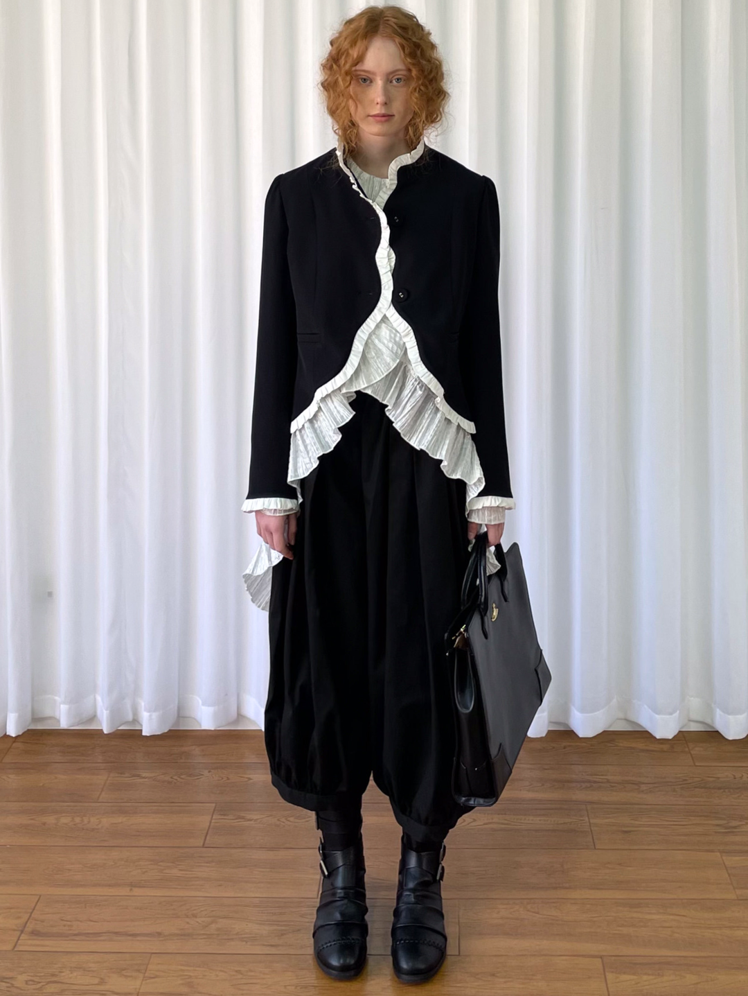 【Loose Smell】Pleated Ruffle Long Blouse