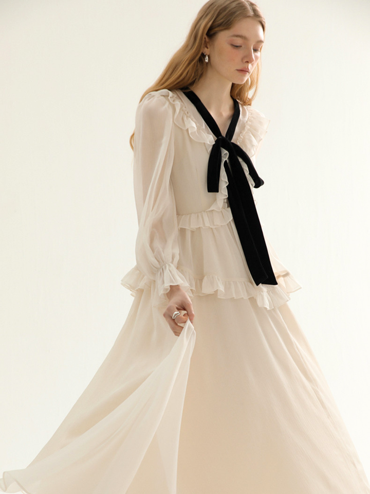 Noir Ribbon Frill Dress