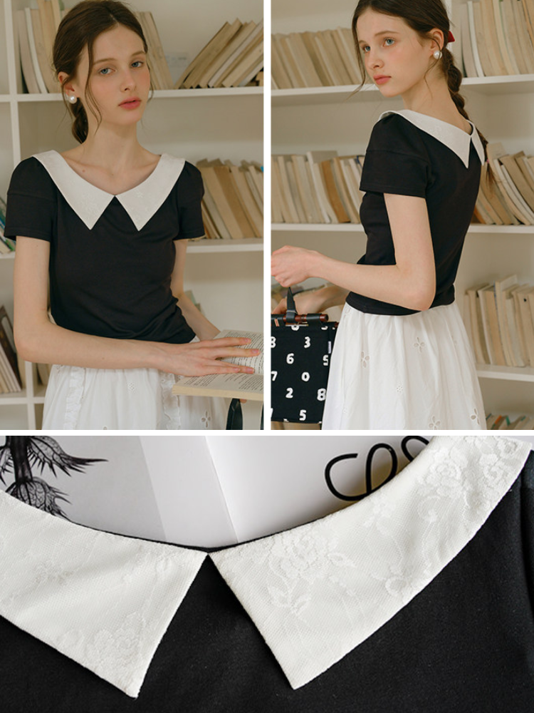 Embroidered Collar Top