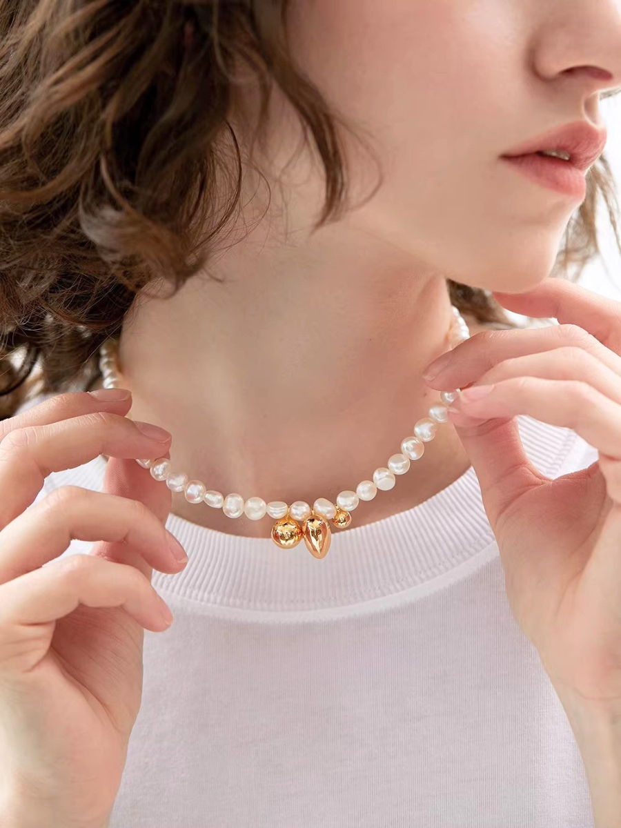 【EGO ACC】Asymmetry Pearl Short Necklace