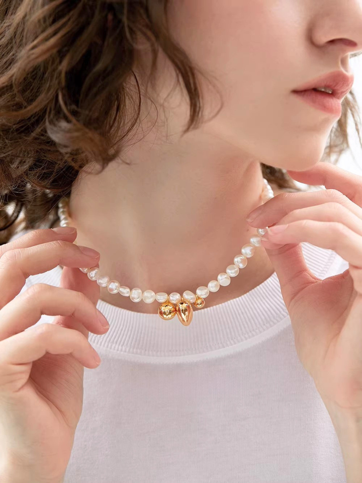 【EGO ACC】Asymmetry Pearl Short Necklace