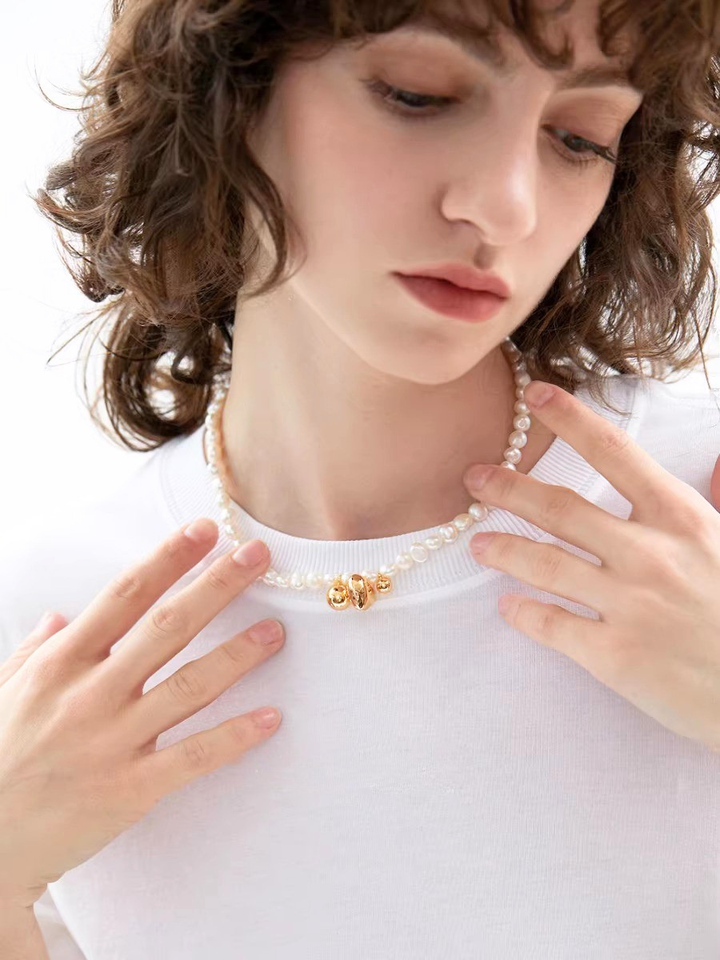 【EGO ACC】Asymmetry Pearl Short Necklace