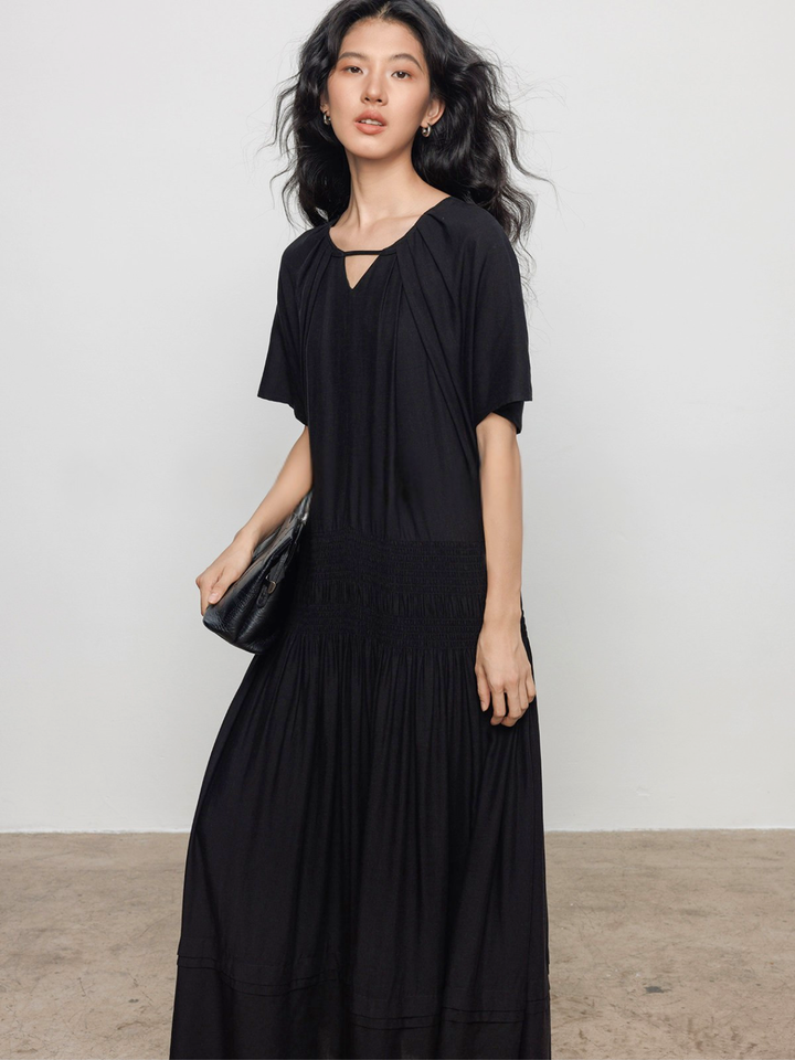 Keyhole Shirring Maxi Dress