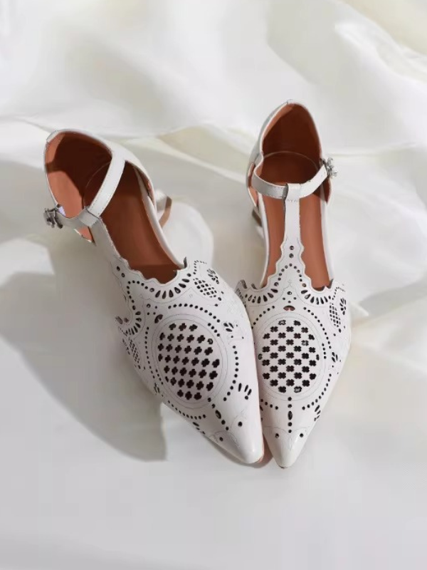 Classic Cutwork T-Strap Pumps