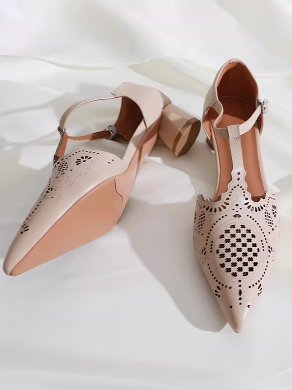 Classic Cutwork T-Strap Pumps