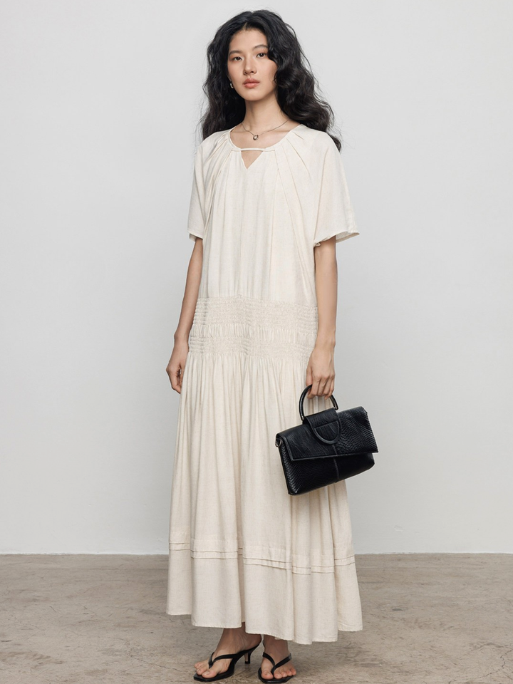 Keyhole Shirring Maxi Dress