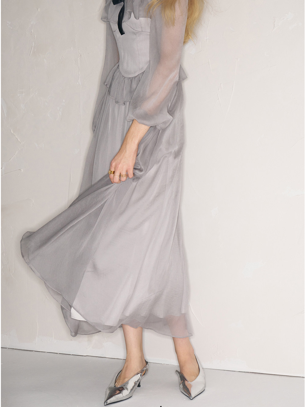 Sheer Ribbon Frill Dress