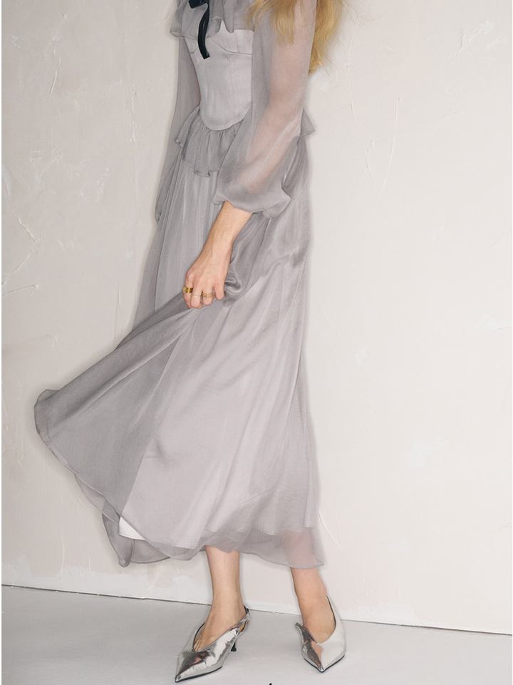 Sheer Ribbon Frill Dress