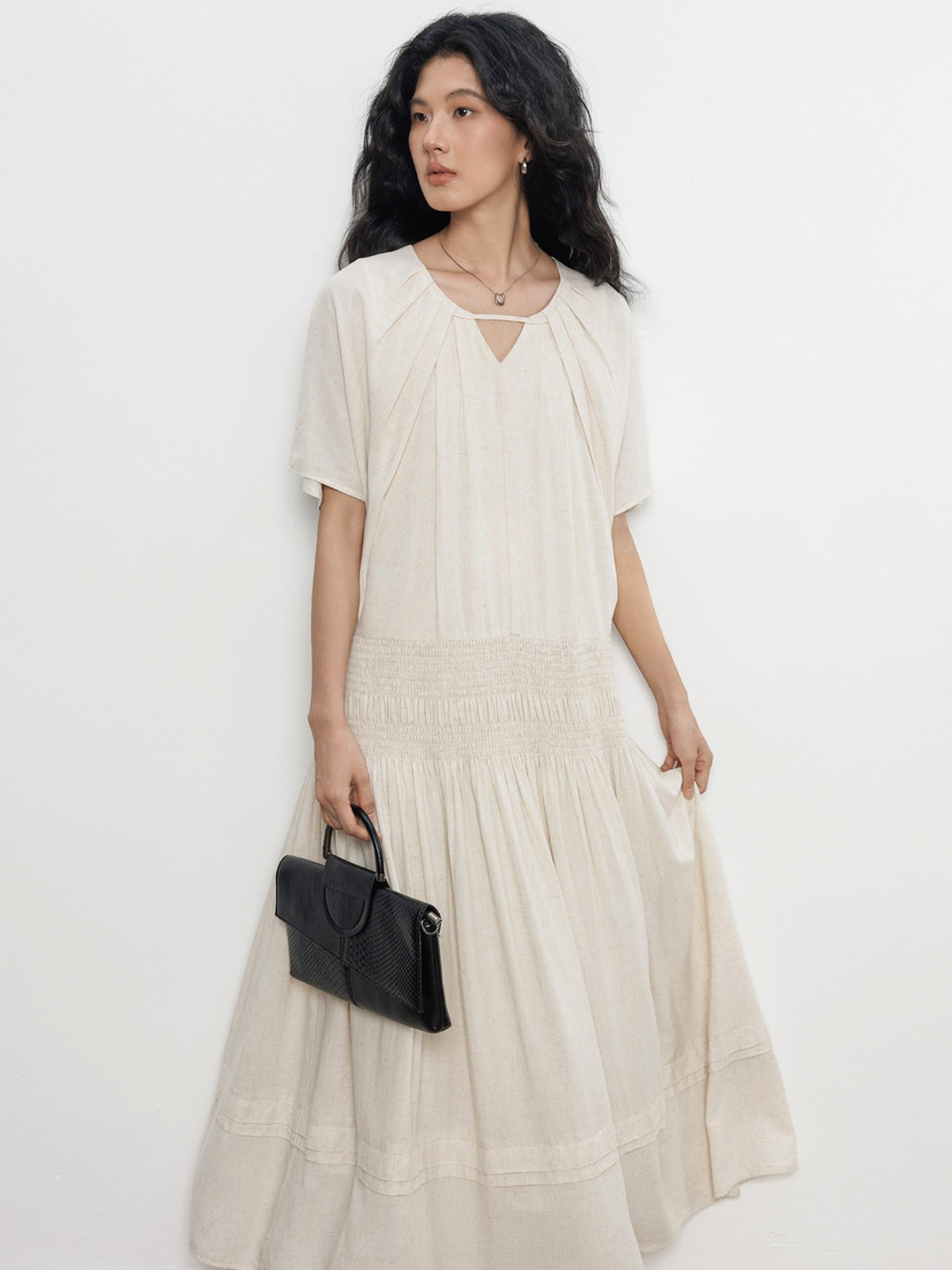 Keyhole Shirring Maxi Dress