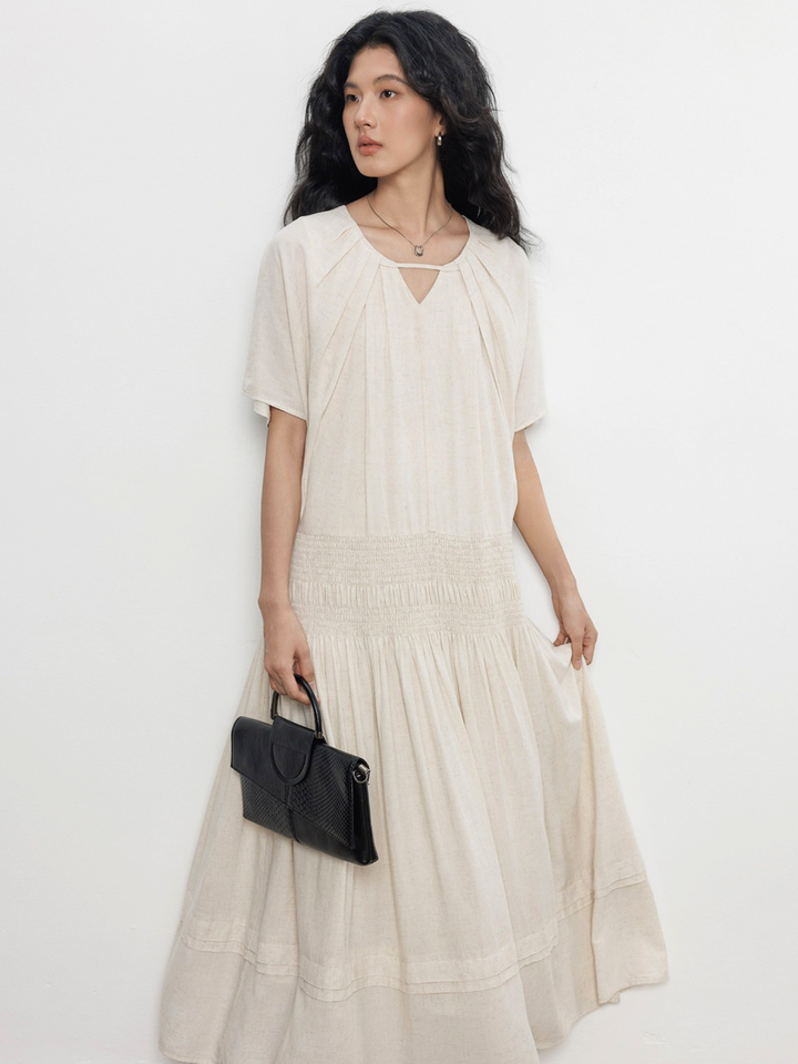 Keyhole Shirring Maxi Dress