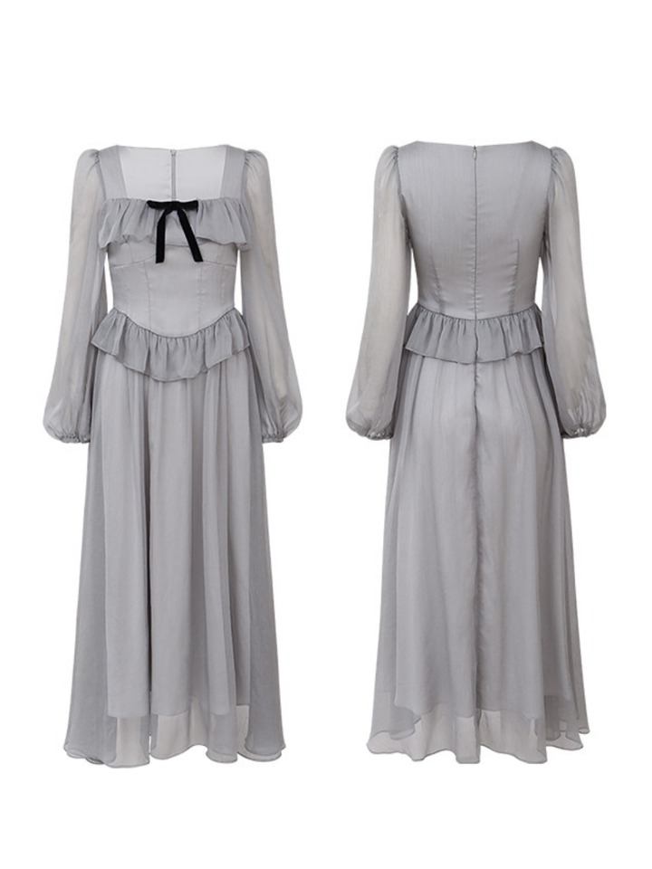 Sheer Ribbon Frill Dress