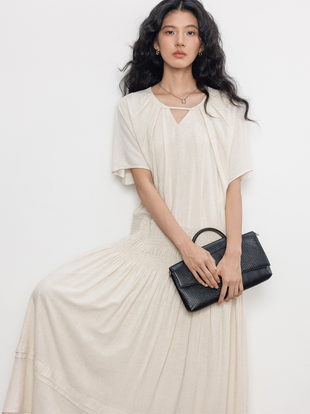Keyhole Shirring Maxi Dress