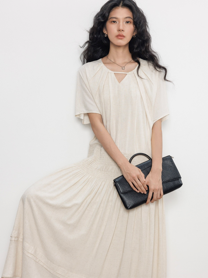 Keyhole Shirring Maxi Dress