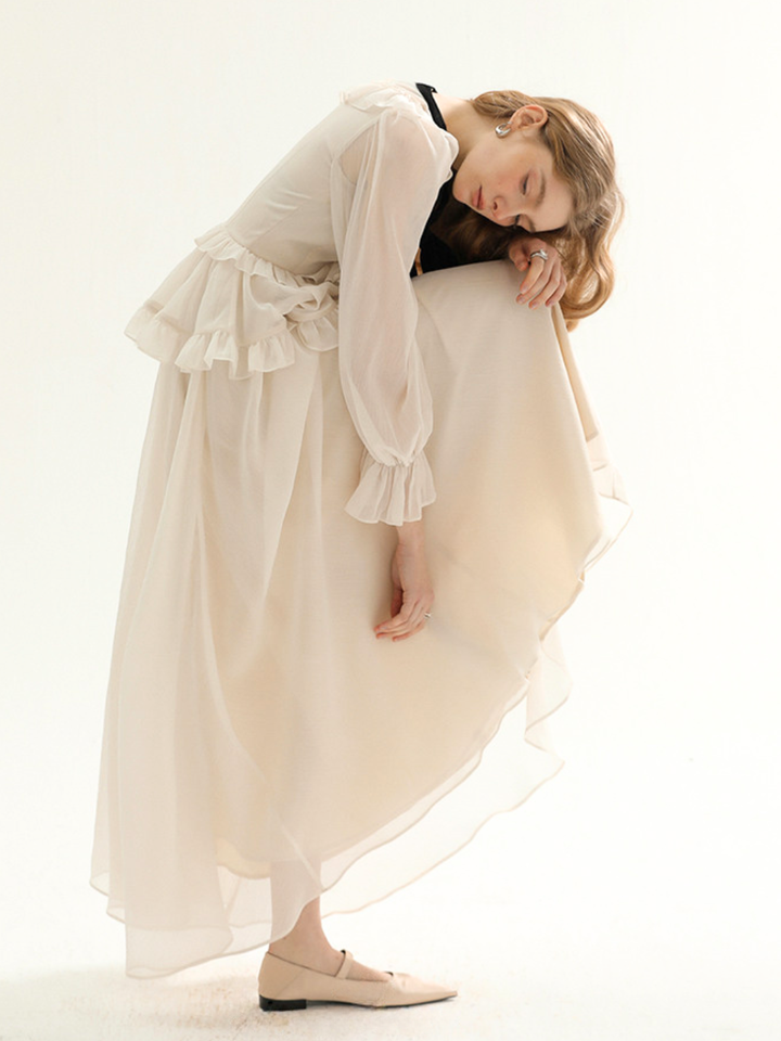 Noir Ribbon Frill Dress