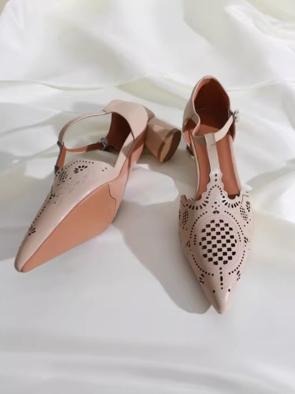 Classic Cutwork T-Strap Pumps