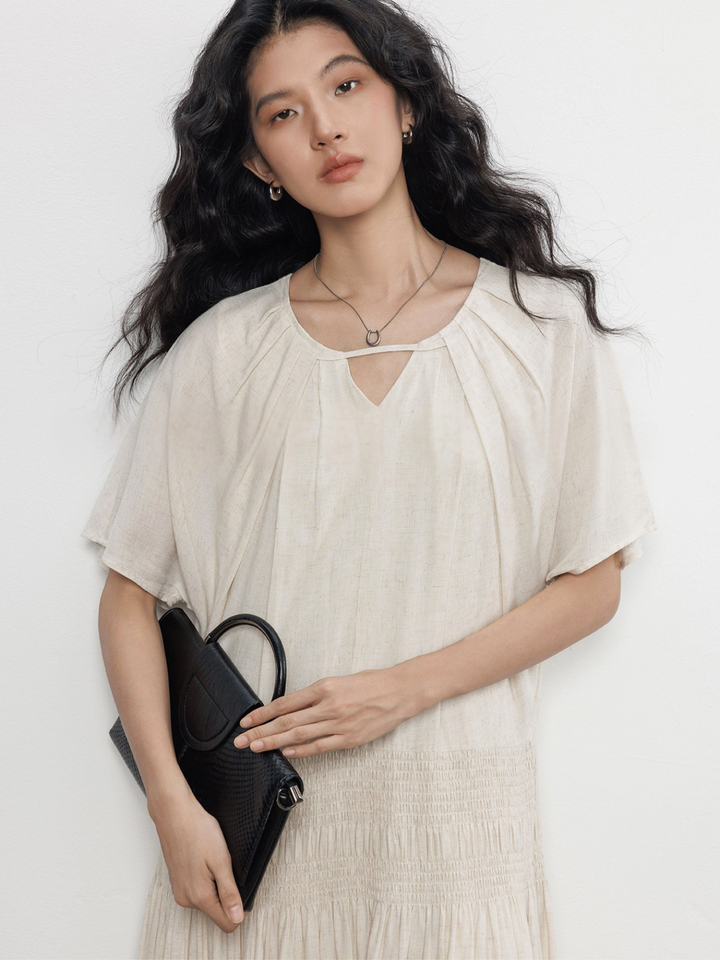 Keyhole Shirring Maxi Dress