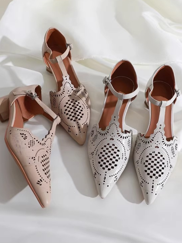 Classic Cutwork T-Strap Pumps