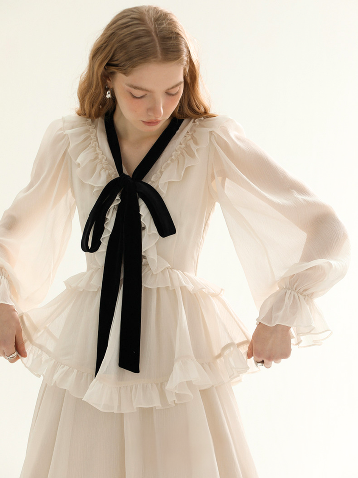 Noir Ribbon Frill Dress