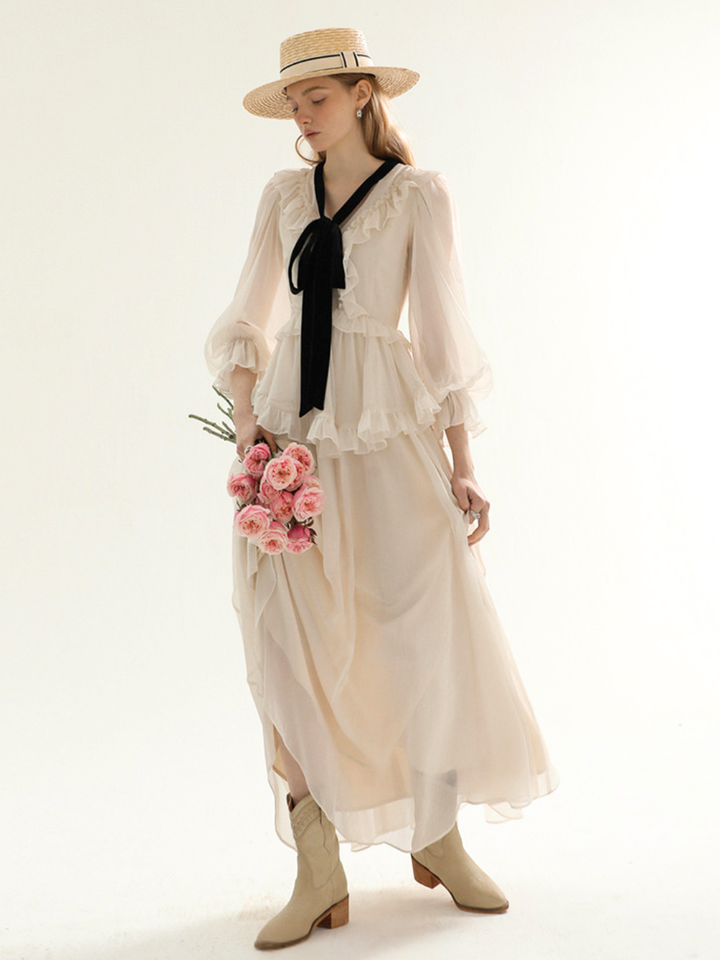 Noir Ribbon Frill Dress