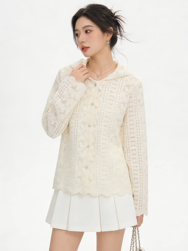 Sheer Lace Hooded Cardigan
