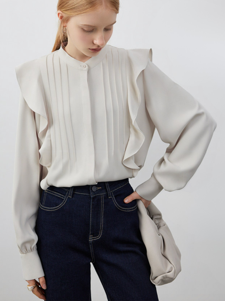 Pin Tuck Ruffle Blouse