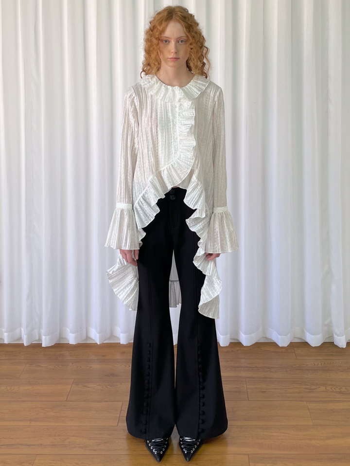 【Loose Smell】Pleated Ruffle Long Blouse
