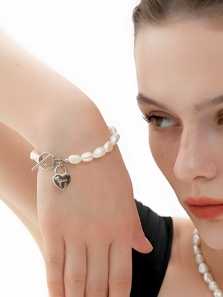 【EGO ACC】Heart Pearl Toggle Bracelet