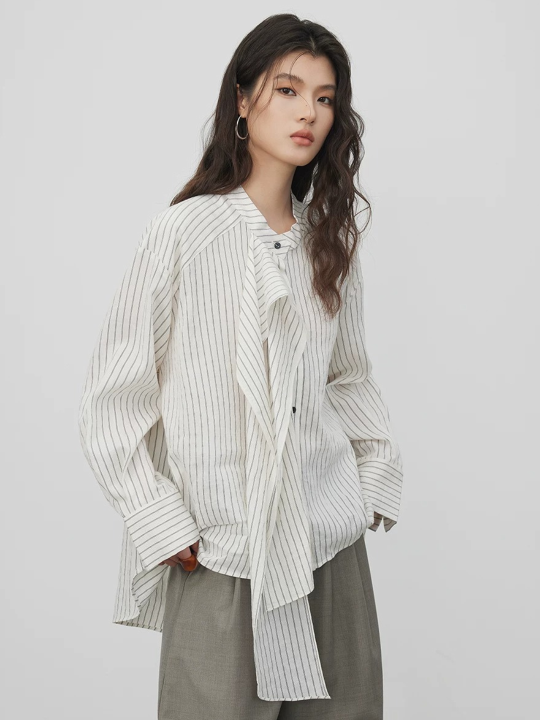 Asymmetric Tie Stripe Blouse