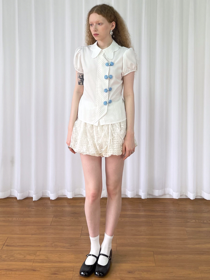 【Loose Smell】Dot Panel Charm Blouse