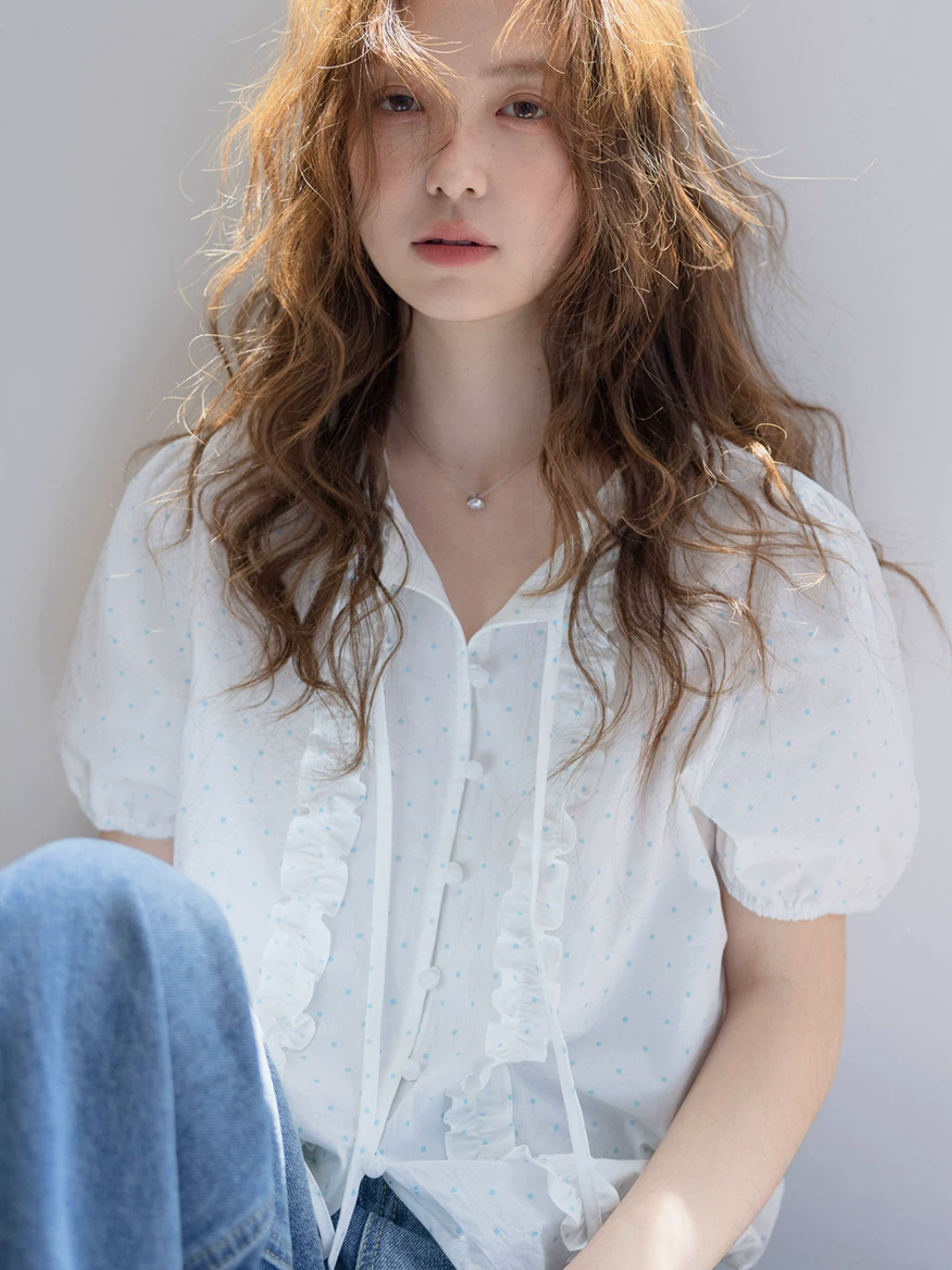 Sky Dot Frill Blouse