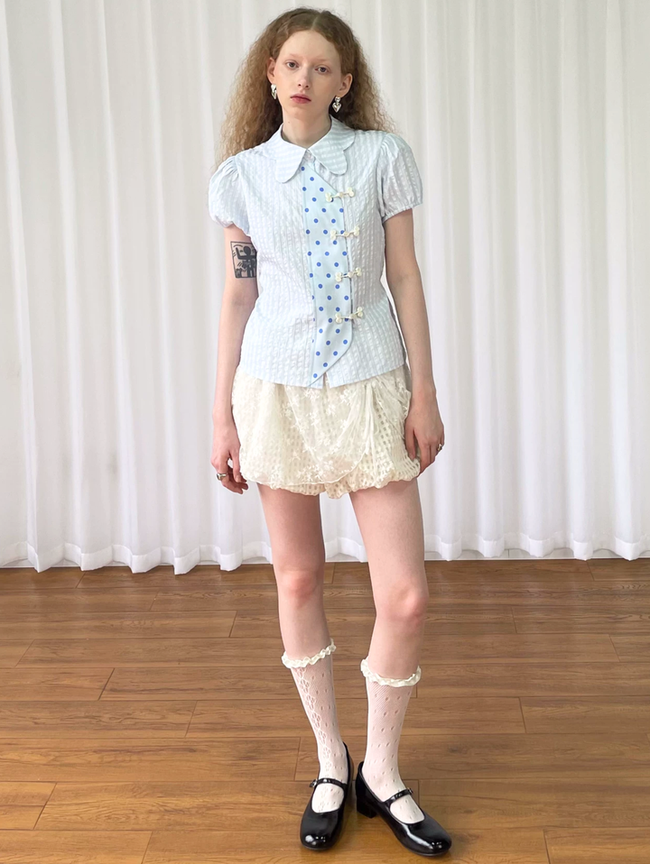 【Loose Smell】Sky Dot Panel Charm Blouse