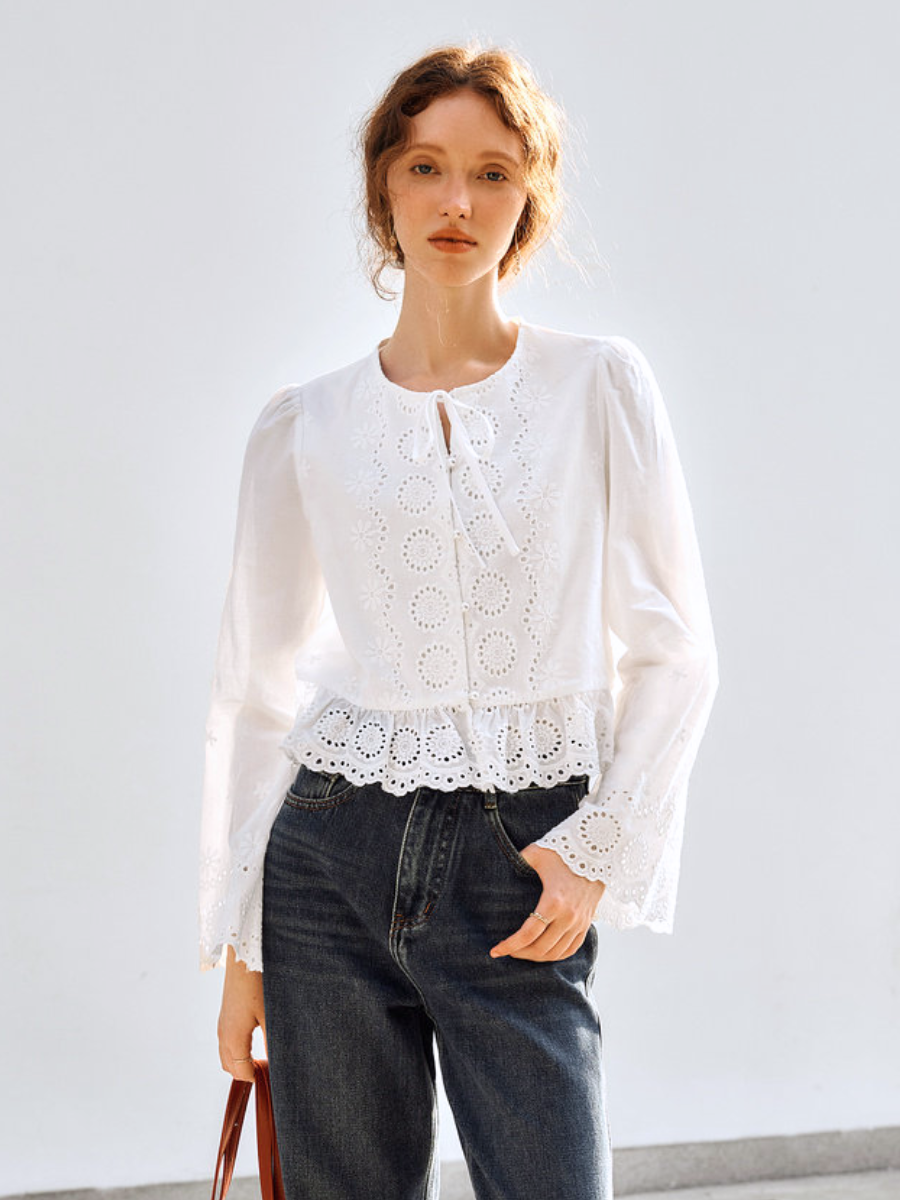 Fleur Eyelet Peplum Blouse