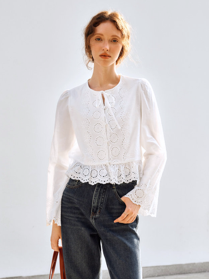 Fleur Eyelet Peplum Blouse