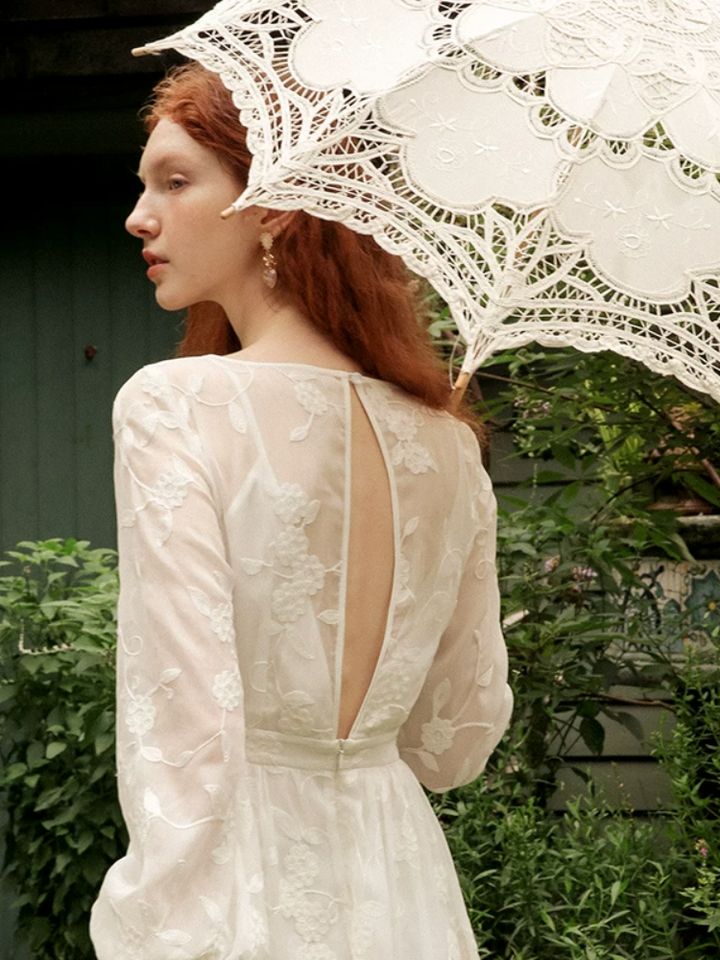 Embroidered Back Open Dress