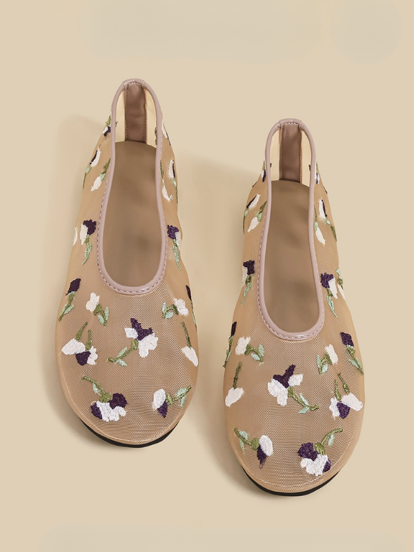 Floral Embroidery Mesh Flats