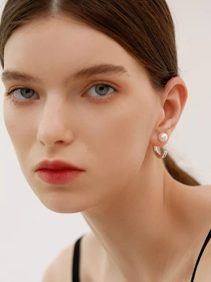 【EGO ACC】Pearl Curve Hoop Earrings