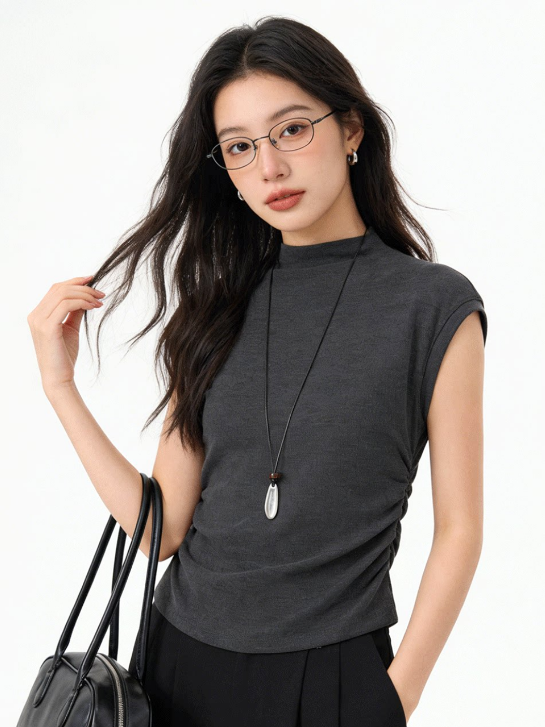 Side Gather Mock Neck Top