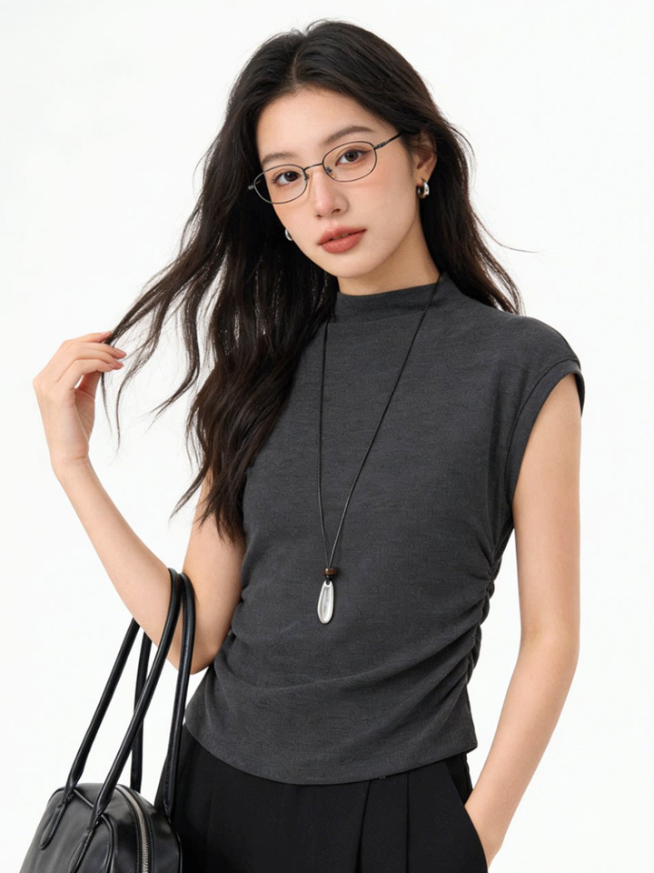 Side Gather Mock Neck Top