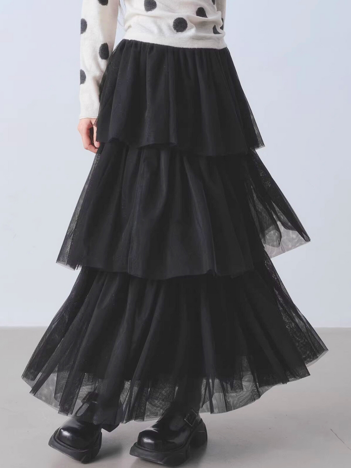 Sheer Mesh Tiered Skirt