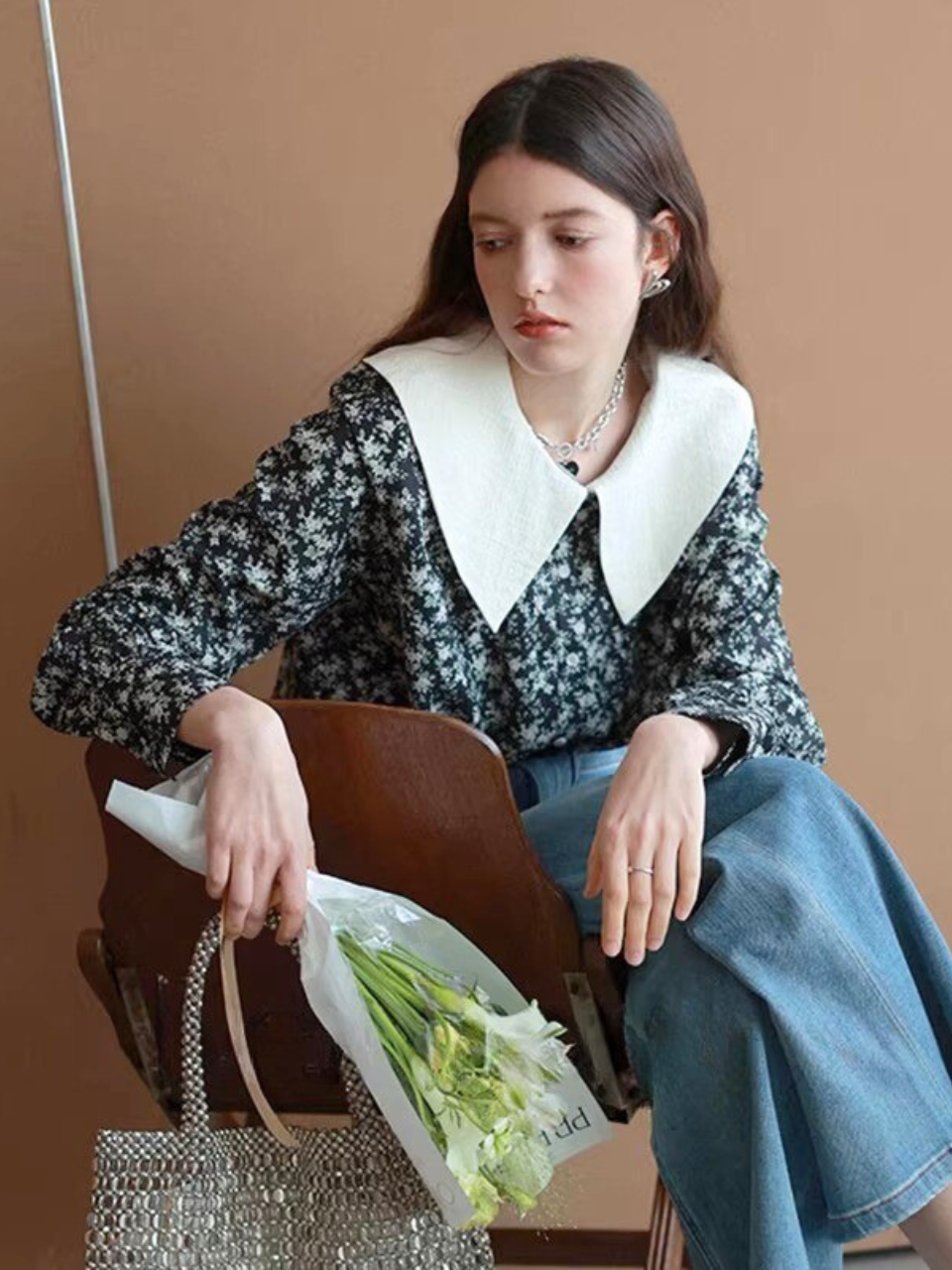 Vintage Flower Big Collar Blouse