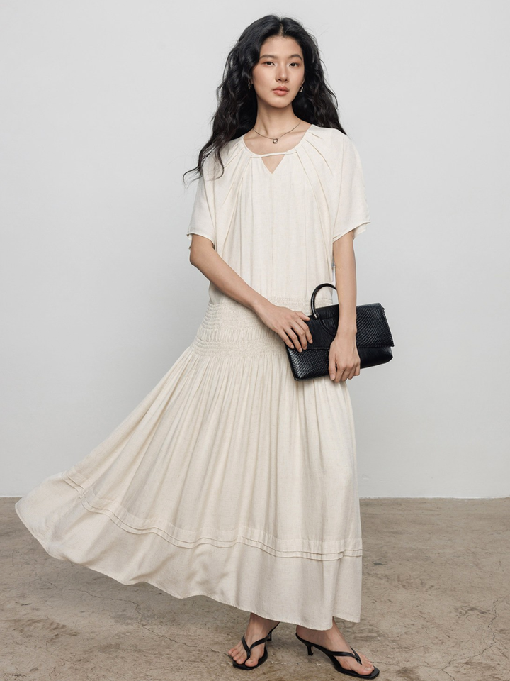 Keyhole Shirring Maxi Dress