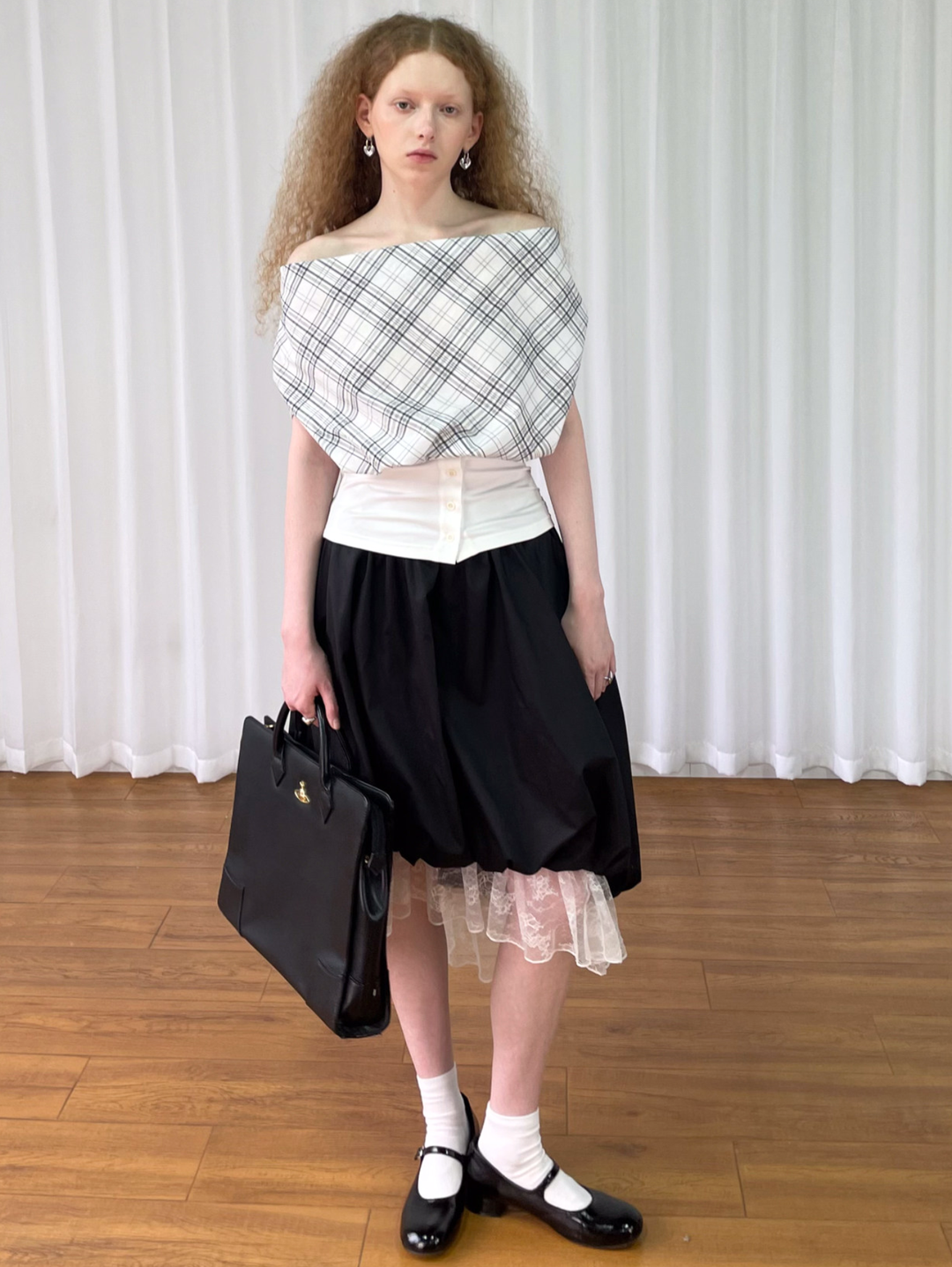 【Loose Smell】Draped Check Top