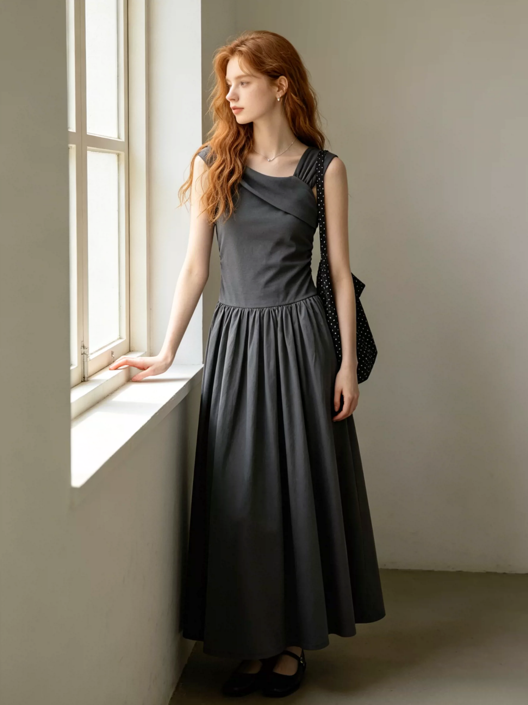 Draped Neck Flare Dress