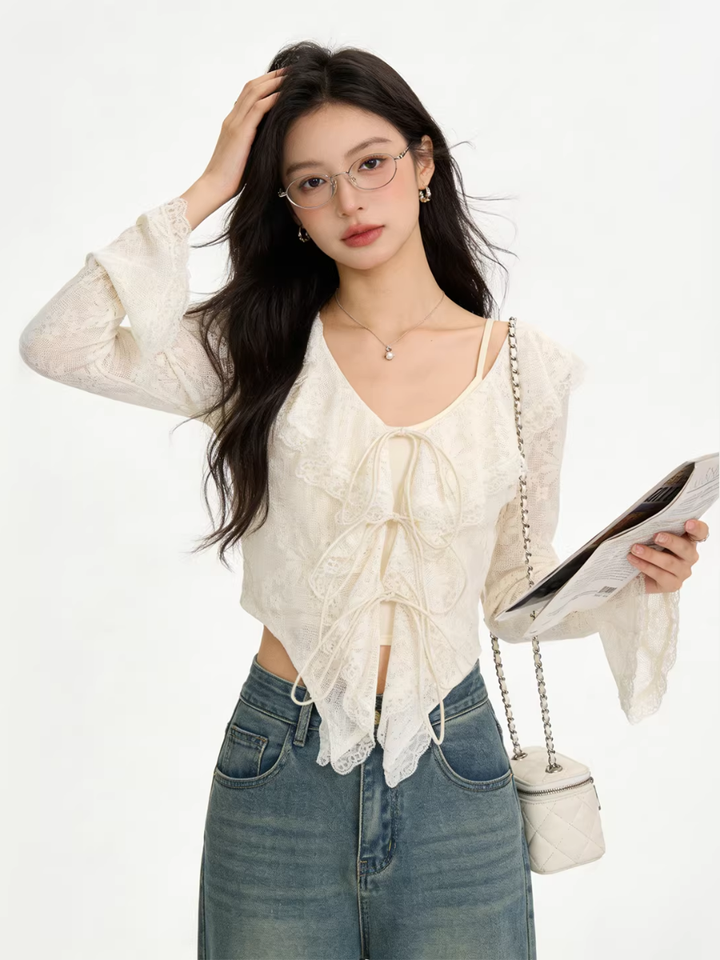 Sheer Lace Ribbon Blouse
