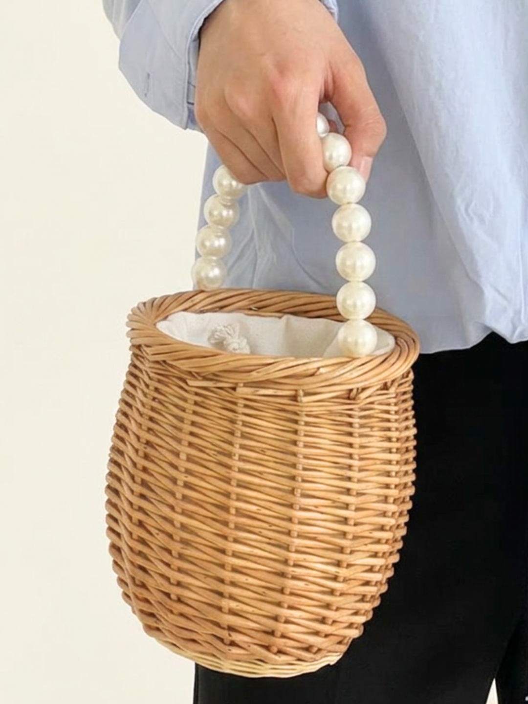 Pearl Handle Basket Bag
