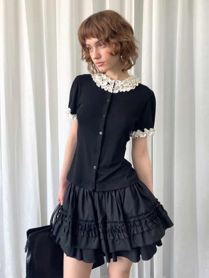 〈Pre Order〉【Loose Smell】Dot Frill Rib Top
