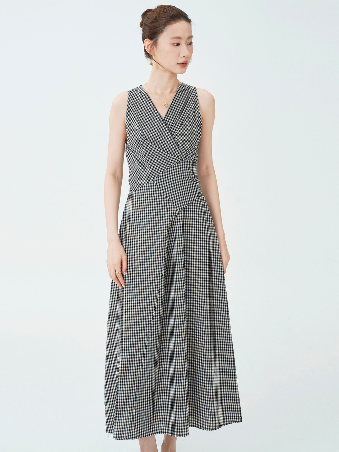 Gingham Wrap Flare Dress