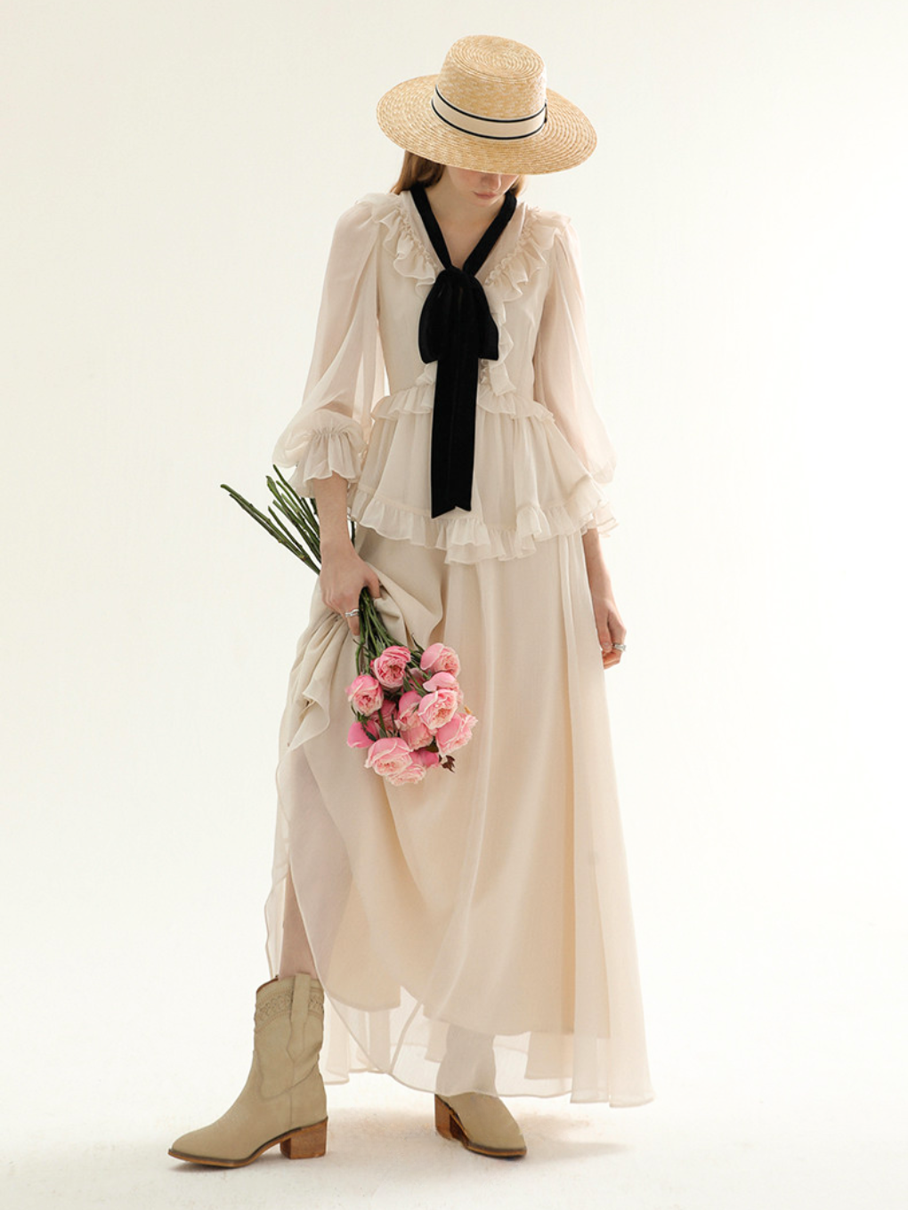 Noir Ribbon Frill Dress