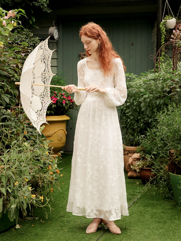 Embroidered Back Open Dress